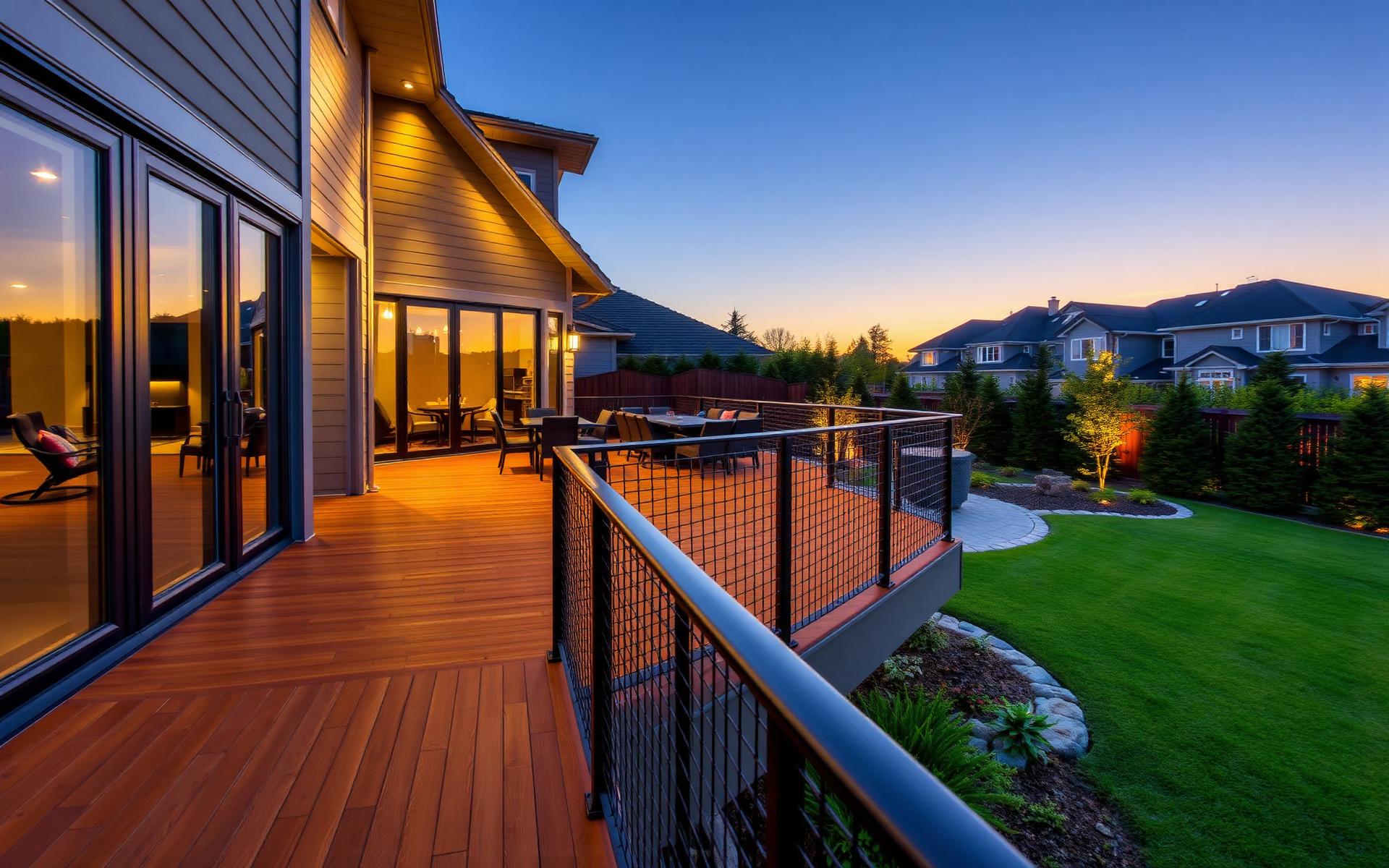 Custom composite deck at twilight
